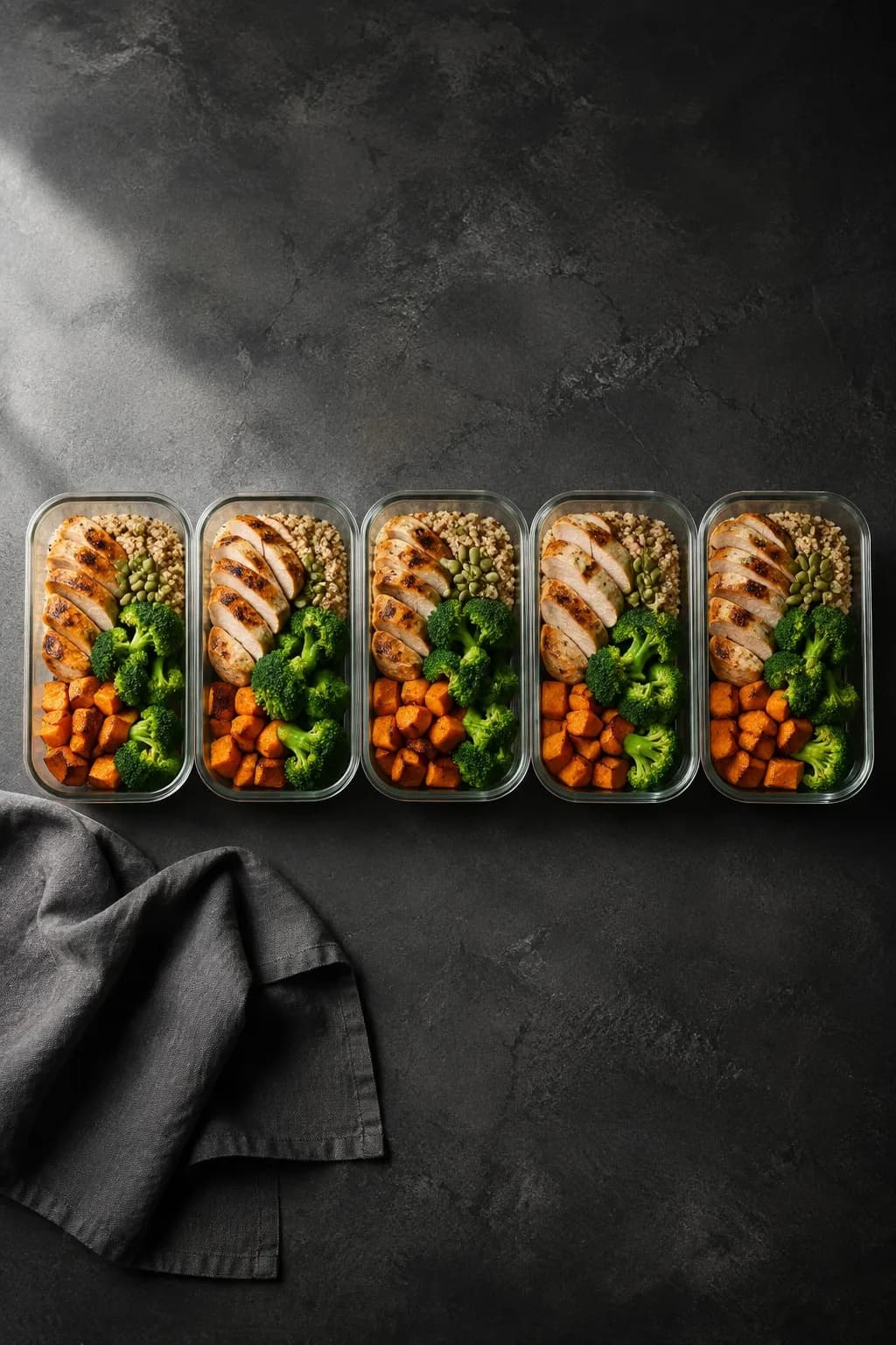 Porciones de comida casera ya pesadas y guardadas en tápers para toda la semana