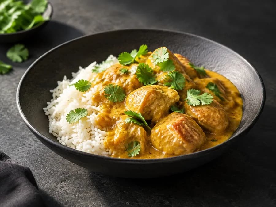 Curry cremoso de pollo con leche de coco
